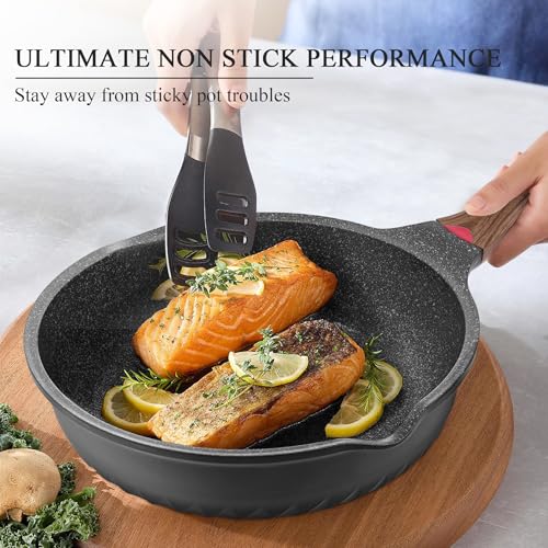 Vinchef Pots and Pans Set, 12pcs Nonstick Induction Kitchen Cookware Sets with Stay-Cool Handles, Frying Pans and Saute Pan with Lid, Silicone Cooking Utensil Sets and Pot Protectors, PFAS, PFOA Free - Image 5