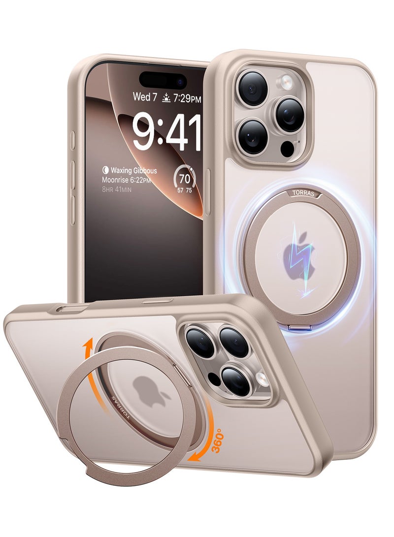 حلقة مغناطيسية دوارة 360° محدثة لحافظة آيفون 16 برو ماكس، مناسبة لمغسيف مع حامل وحلقة، مقاومة للصدمات بملف عسكري 16 قدم لحافظة آيفون 16 برو ماكس - Image 1