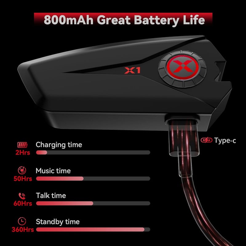 XGP X1 Motorcycle Helmet Bluetooth Headphones V5.3 with Voice Assistant and 40mm Speakers, IP67 Waterproof, 60 Hours Playtime - Image 3