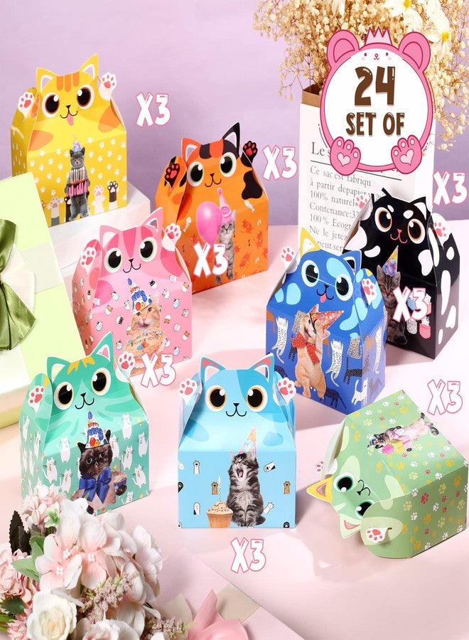 Nezyo 24 Pieces Cat Party Favor Boxes Kitten Theme Goodie Boxes Cute Candy Bags for Kids Birthday Supplies Decorations Adopt a Cat Party Favors, 8 Styles - Image 5