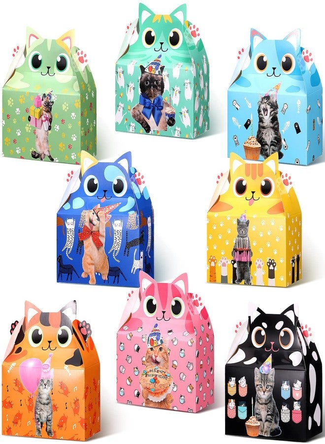 Nezyo 24 Pieces Cat Party Favor Boxes Kitten Theme Goodie Boxes Cute Candy Bags for Kids Birthday Supplies Decorations Adopt a Cat Party Favors, 8 Styles - Image 1