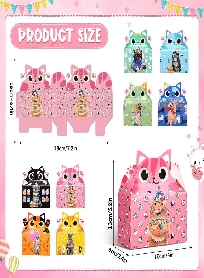 Nezyo 24 Pieces Cat Party Favor Boxes Kitten Theme Goodie Boxes Cute Candy Bags for Kids Birthday Supplies Decorations Adopt a Cat Party Favors, 8 Styles - Image 2