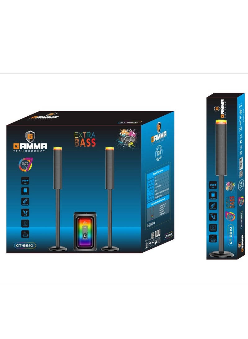 Gamma - Home Theatre , Subwoofer For Computer with Bluetooth Connection - AUX Cable - Memory Card port - USB port  , Built In LED Light And Remote Control Model GT-8810 - Image 1