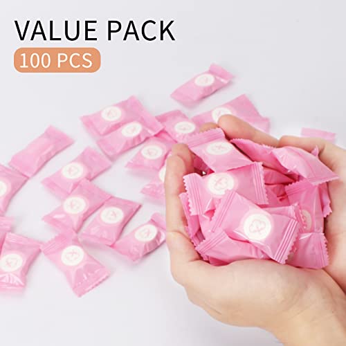 Classycoo Compressed Towel 100 PCS Mini Tablets Disposable Portable Face Towel Cotton Coin Tissue Eco-Friendly for Travel, Camping, Hiking, Sport, Beauty, Home Hand Wipes, Outdoor Activities Pink - Image 5