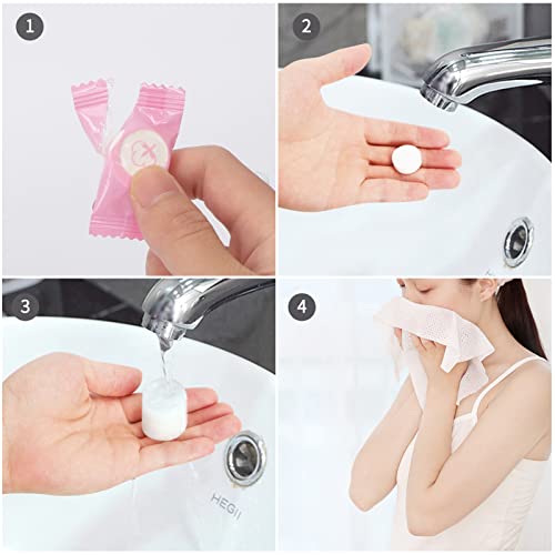 Classycoo Compressed Towel 100 PCS Mini Tablets Disposable Portable Face Towel Cotton Coin Tissue Eco-Friendly for Travel, Camping, Hiking, Sport, Beauty, Home Hand Wipes, Outdoor Activities Pink - Image 3