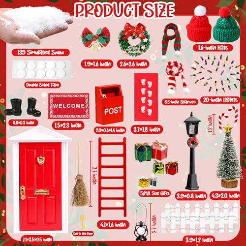 Bbiamsleep 31 Pcs Christmas Elf Fairy Door Kit Tiny Wooden Miniature Fairy Doors with Christmas Decoration Accessories for Mini House Xmas DecorRed - Image 5