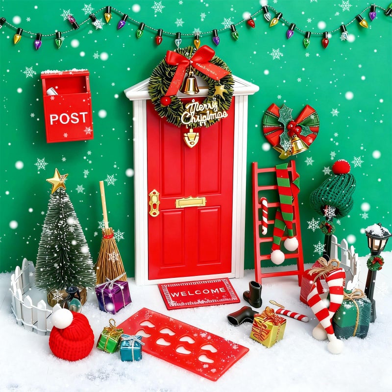 Bbiamsleep 31 Pcs Christmas Elf Fairy Door Kit Tiny Wooden Miniature Fairy Doors with Christmas Decoration Accessories for Mini House Xmas DecorRed - Image 3