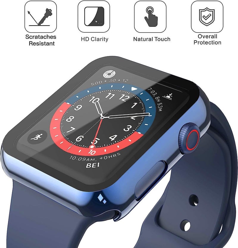Misxi 2 Pack Hard PC Case with Tempered Glass Screen Protector Compatible with Apple Watch SE 2 (2024) SE Series 6 Series 5 Series 4 40mm, 1 Blue + 1 Transparent - Image 3