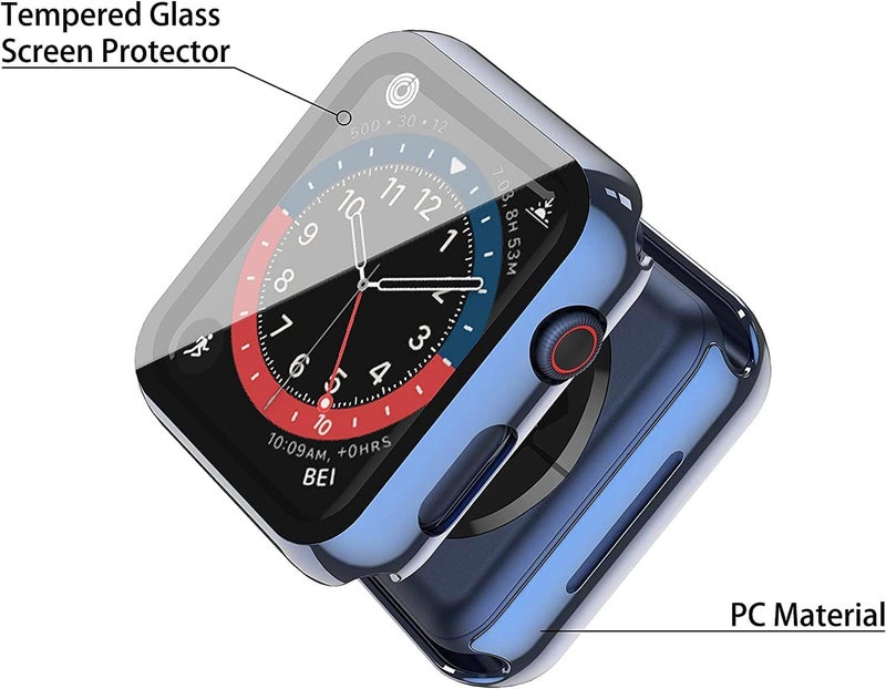 Misxi 2 Pack Hard PC Case with Tempered Glass Screen Protector Compatible with Apple Watch SE 2 (2024) SE Series 6 Series 5 Series 4 40mm, 1 Blue + 1 Transparent - Image 4