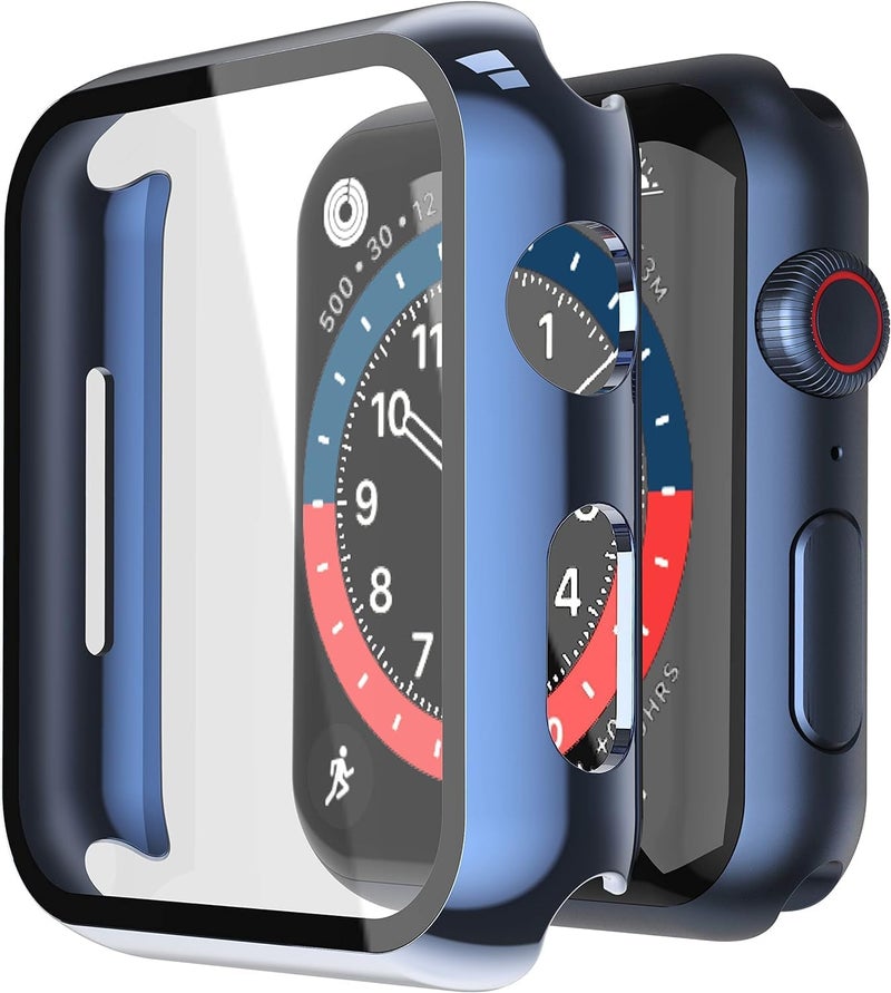 Misxi 2 Pack Hard PC Case with Tempered Glass Screen Protector Compatible with Apple Watch SE 2 (2024) SE Series 6 Series 5 Series 4 40mm, 1 Blue + 1 Transparent - Image 1