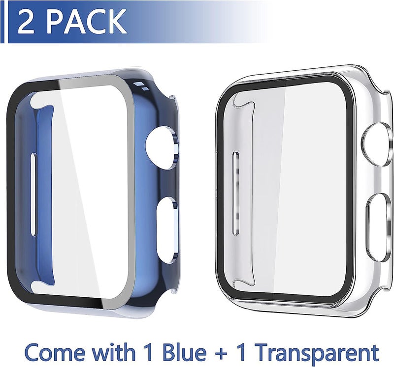 Misxi 2 Pack Hard PC Case with Tempered Glass Screen Protector Compatible with Apple Watch SE 2 (2024) SE Series 6 Series 5 Series 4 40mm, 1 Blue + 1 Transparent - Image 2