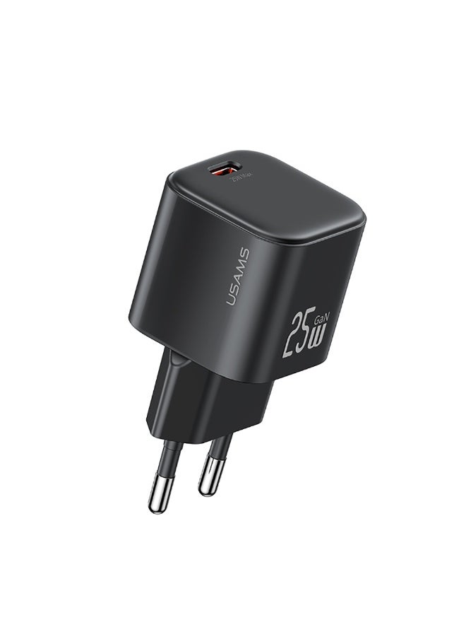 USAMS CC289 Wall Charger PD25W GaN Fast Charging Changer With Type-C Port(EU)-Black
