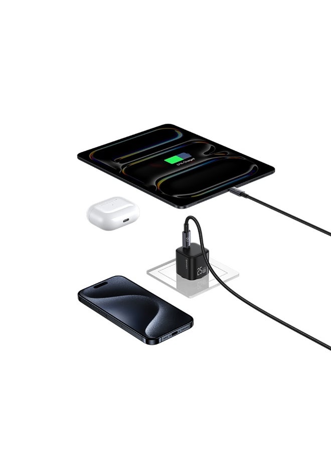 USAMS CC289 Wall Charger PD25W GaN Fast Charging Changer With Type-C Port(EU)-Black