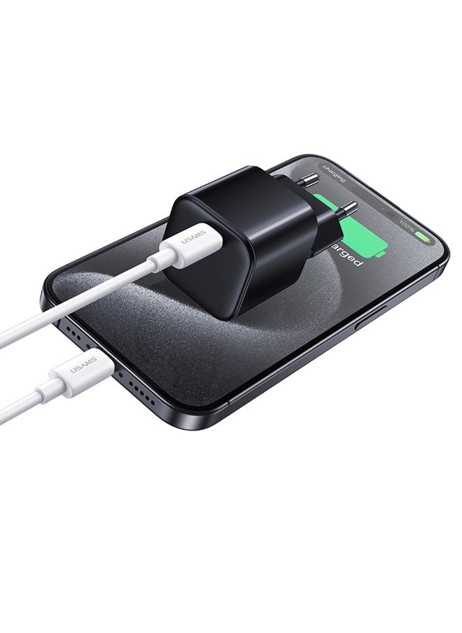USAMS CC289 Wall Charger PD25W GaN Fast Charging Changer With Type-C Port(EU)-Black