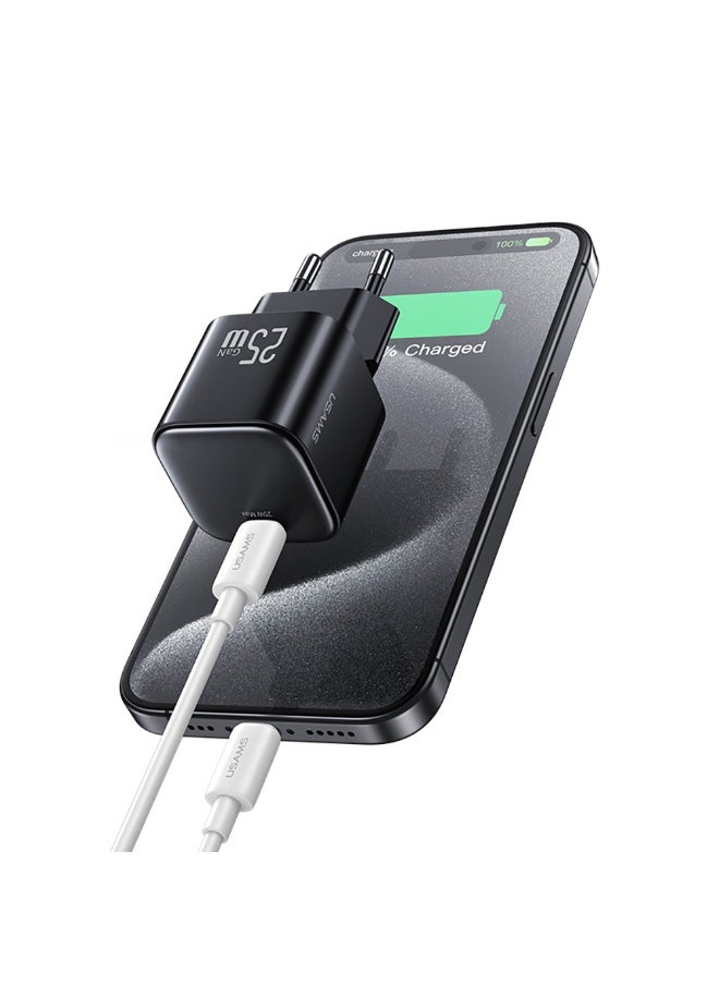 USAMS CC289 Wall Charger PD25W GaN Fast Charging Changer With Type-C Port(EU)-Black