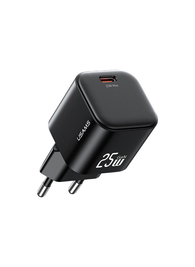 USAMS CC289 Wall Charger PD25W GaN Fast Charging Changer With Type-C Port(EU)-Black