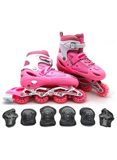 EASY FUTURE Inline Skates Adjustable Size Roller Skates with Flashing Wheels for Outdoor Indoor Children Skate Shoes for Boys and Girls Pink Colour  - Image 1