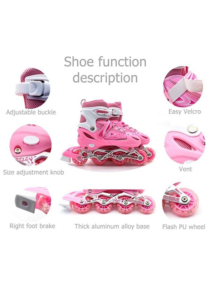 EASY FUTURE Inline Skates Adjustable Size Roller Skates with Flashing Wheels for Outdoor Indoor Children Skate Shoes for Boys and Girls Pink Colour  - Image 2