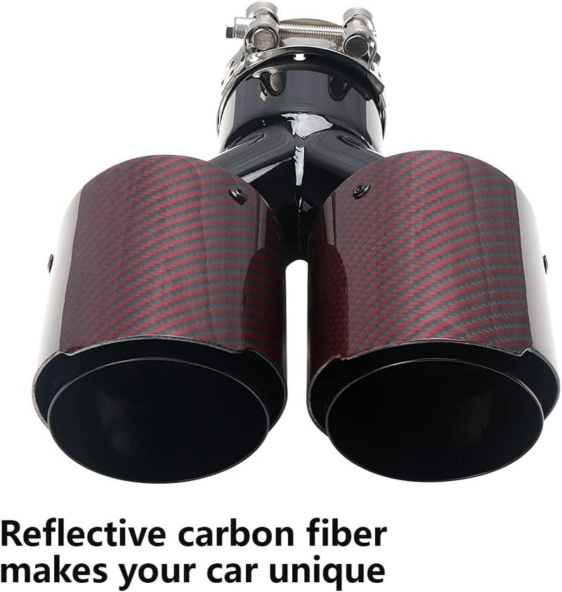 A-KARCK Carbon Fiber Exhaust Tip 2.5" Inlet to Dual 3.5" Outlet, 9.8" Long Stainless Steel Tailpipe Tip (Black Pipe and Red Shell) - Image 3