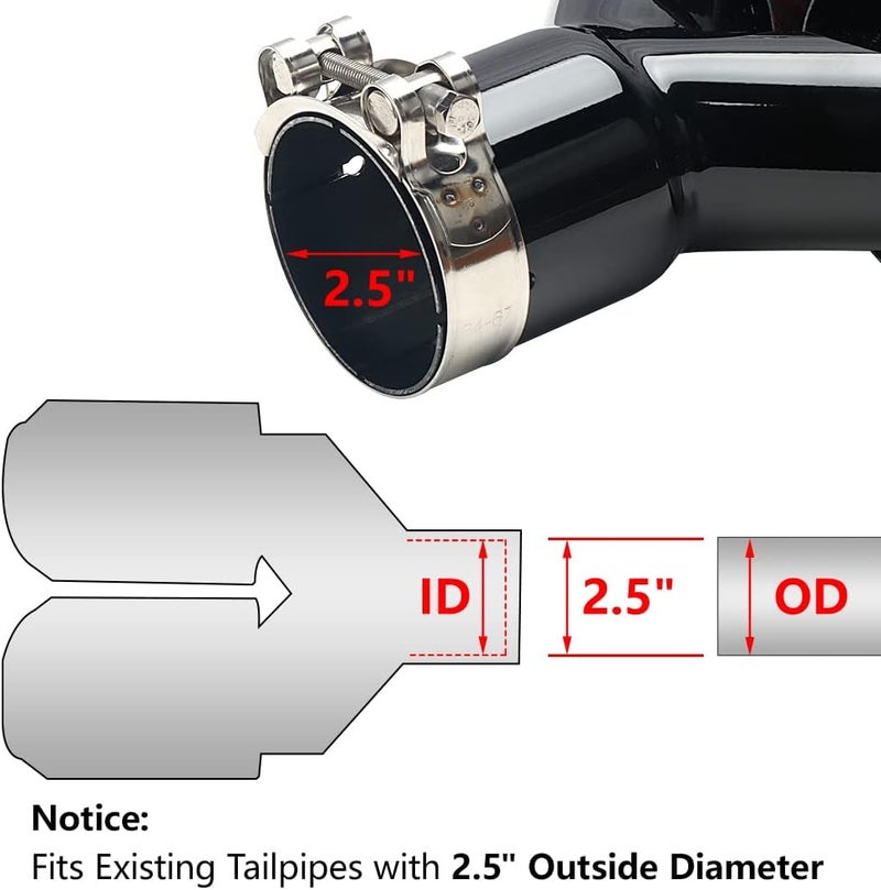 A-KARCK Carbon Fiber Exhaust Tip 2.5" Inlet to Dual 3.5" Outlet, 9.8" Long Stainless Steel Tailpipe Tip (Black Pipe and Red Shell) - Image 5