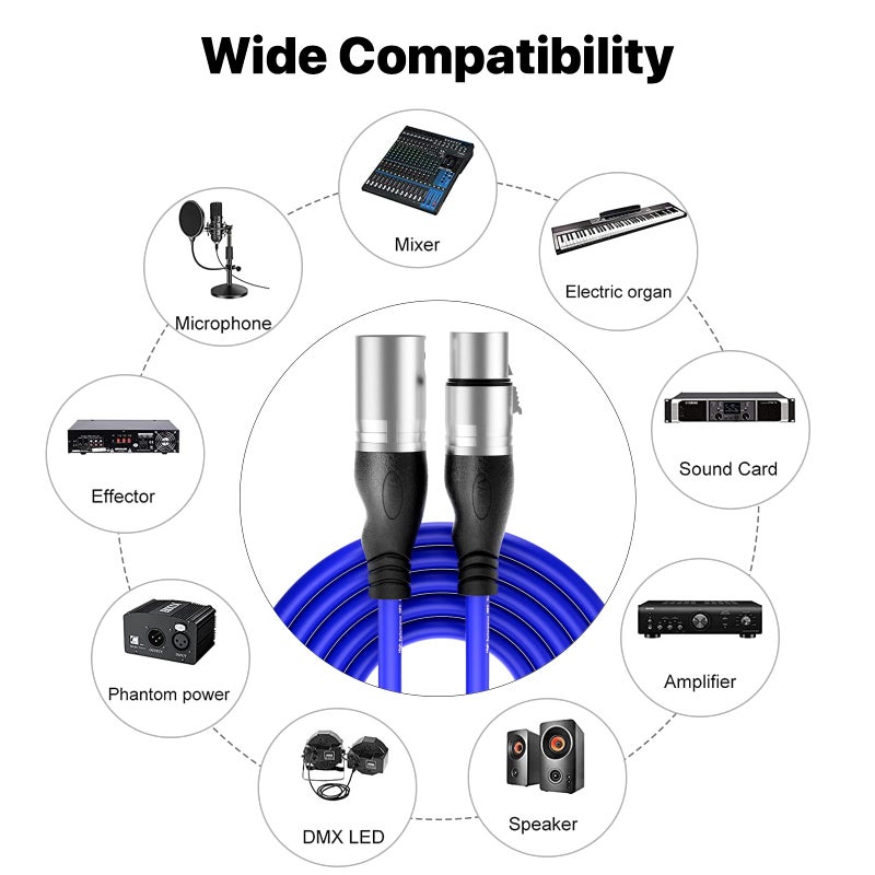 EBXYA كابل EBXYA XLR بطول 50 قدم - حزمة متميزة من كابل ميكروفون متوازن مع كابل ميكروفون مكبر صوت 3 دبابيس XLR ذكر إلى أنثى، أزرق - Image 4