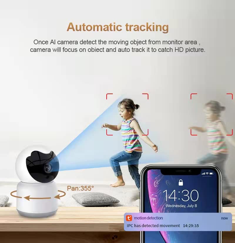 Bawofu Home Security Camera, Tuya 3MP Indoor Pan-Tilt Smart Camera for Baby & Pet with Motion Tracking, 2-Way Audio, IR Night Vision, Siren, Compatible with Alexa & Google Home, 2.4GHz WiFi - Image 4