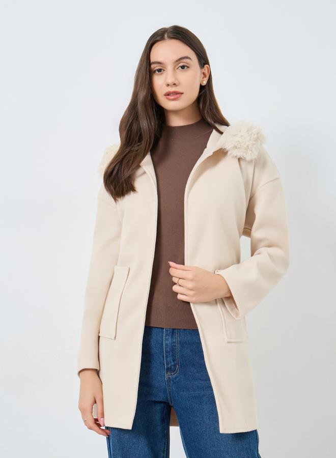 Take Two Faux Fur Hooded Coat with Tie Belt - Image 3