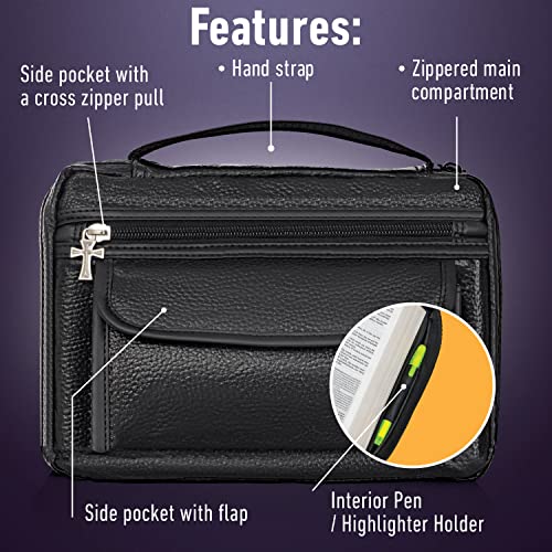 Embassy New Embassy Italian Stone Design Black Genuine Leather Bible Cover Zippered Main Compartment - Image 3