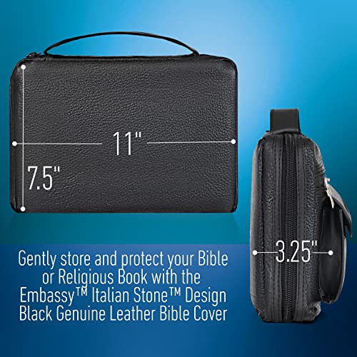 Embassy New Embassy Italian Stone Design Black Genuine Leather Bible Cover Zippered Main Compartment - Image 2