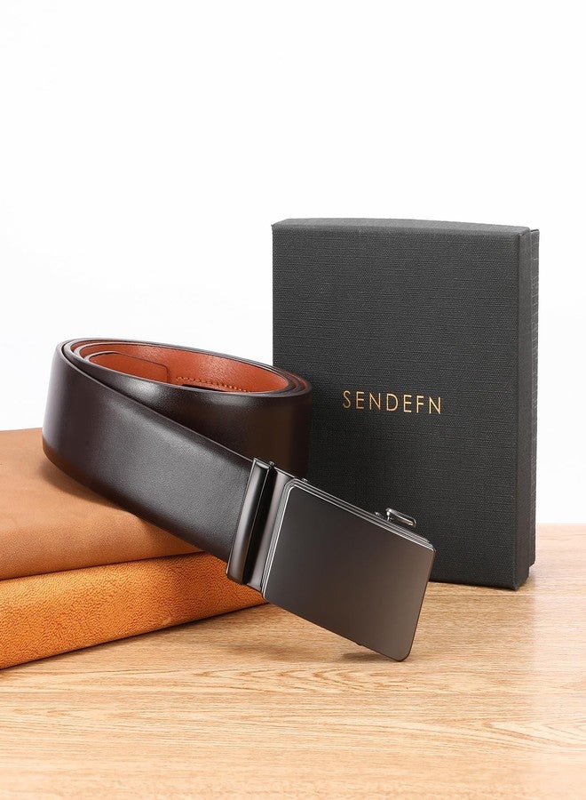 SENDEFN Men's Leather Belt - Automatic Ratchet Slide Buckle, Easy Trim-to-Fit Function, Packaged with Gift Box - Image 5