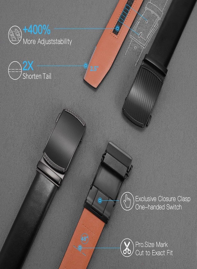 SENDEFN Men's Leather Belt - Automatic Ratchet Slide Buckle, Easy Trim-to-Fit Function, Packaged with Gift Box - Image 2