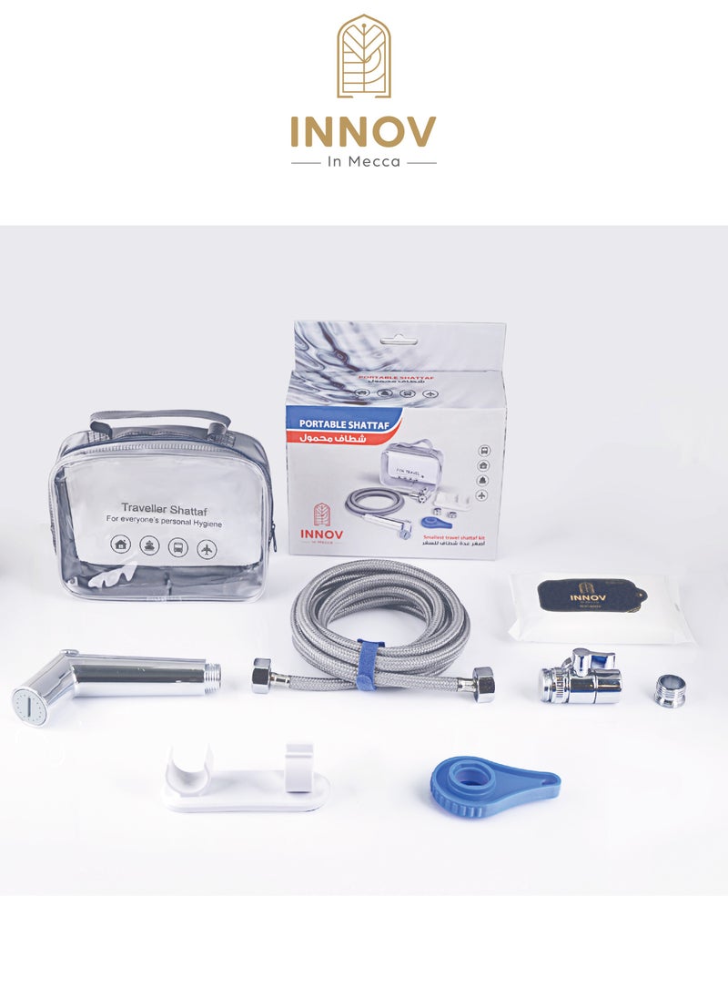 INNOV In Mecca Travel Shattaf set. Handheld Bidet Sprayer for Toilet, Standard Muslim Shower Set. Faucet diverter, 3M Shattaf Hose, cleaning water wipes included.  - Image 3
