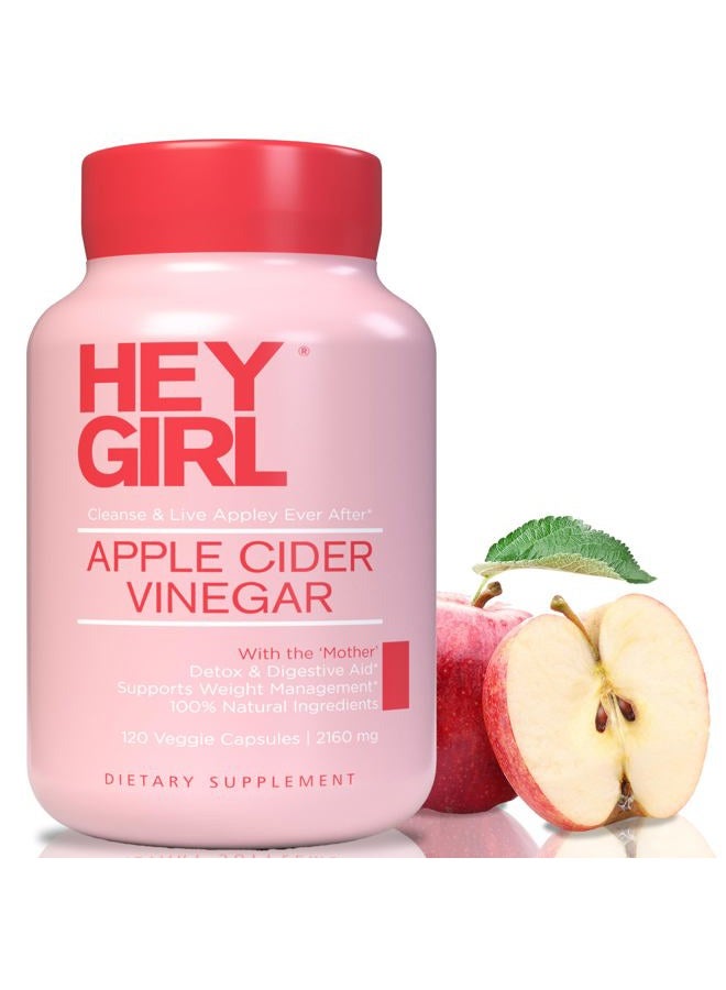 HEY GIRL NUTRITION Apple Cider Vinegar Capsules with The Mother - 2160mg Apple Cider Vinegar Pills with Cayenne Pepper - 120 Vegan ACV Capsules with Mother for Detox Cleanse, Keto, Digestion & Bloating - Image 1