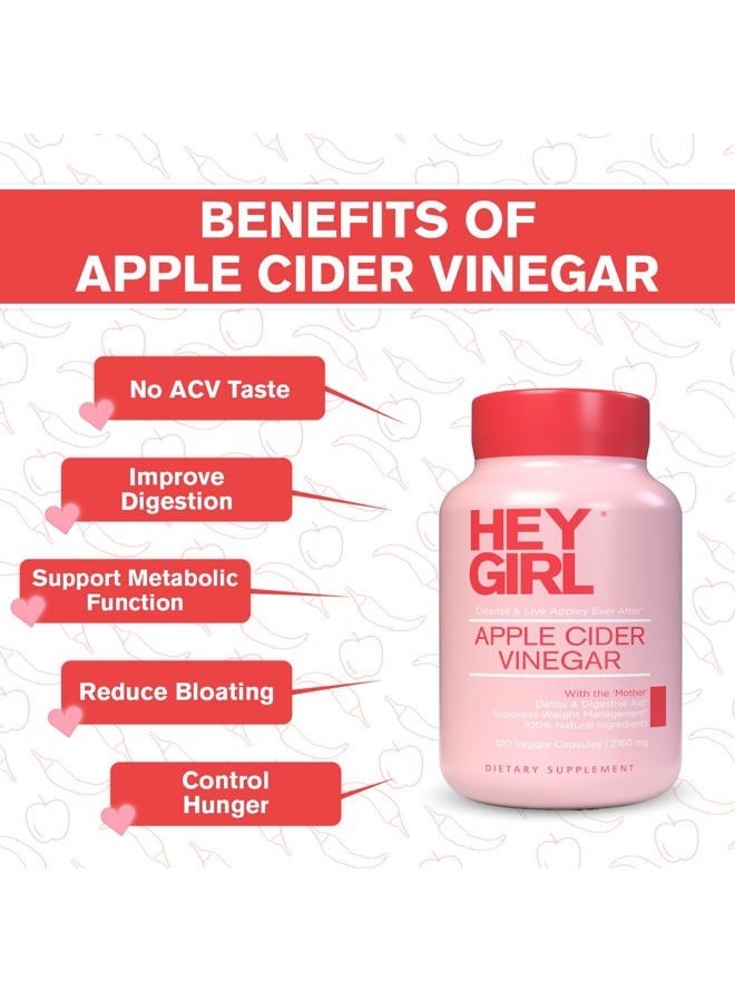 HEY GIRL NUTRITION Apple Cider Vinegar Capsules with The Mother - 2160mg Apple Cider Vinegar Pills with Cayenne Pepper - 120 Vegan ACV Capsules with Mother for Detox Cleanse, Keto, Digestion & Bloating - Image 2