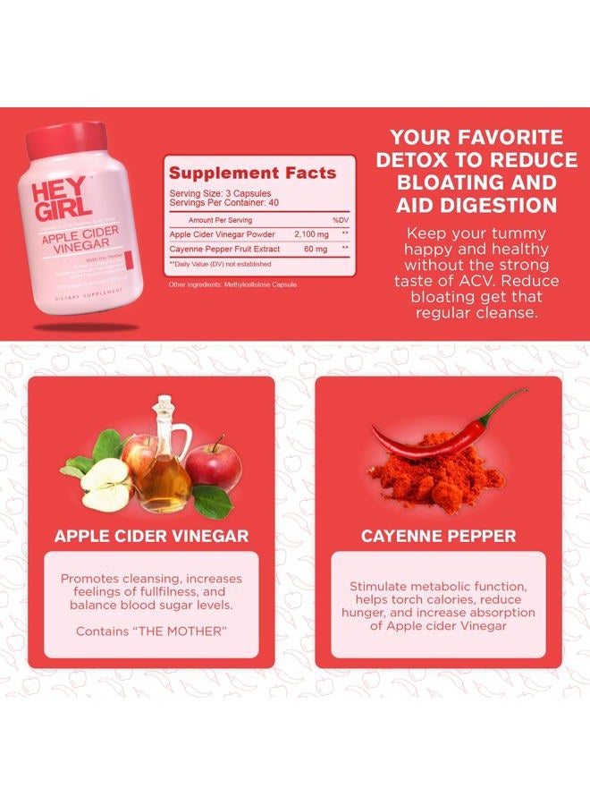 HEY GIRL NUTRITION Apple Cider Vinegar Capsules with The Mother - 2160mg Apple Cider Vinegar Pills with Cayenne Pepper - 120 Vegan ACV Capsules with Mother for Detox Cleanse, Keto, Digestion & Bloating - Image 3