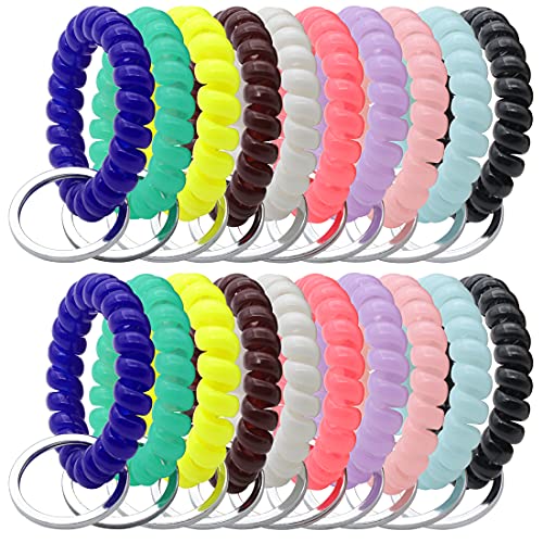 YAKA 20PCS Mix-colour Plastic Stretchable Spring Coil Key Chain-Spiral Coil Wrist Keychain for Office, Workshop, Shopping Mall, Sauna and Outdoor Activities Place (4) - Image 1