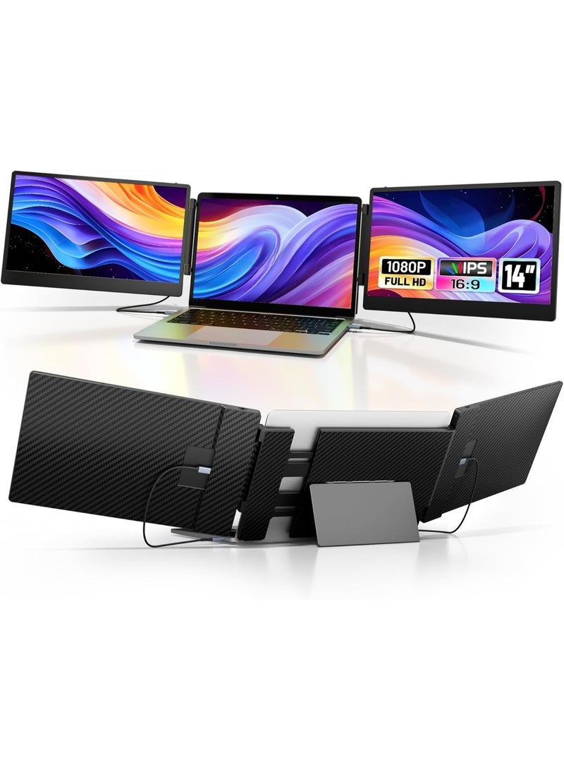 14-Inch Triple Laptop Screen Extender, Ultra-Slim FHD 1080P Portable Monitor, Plug & Play, Compatible with Windows/Mac/Android - Image 1