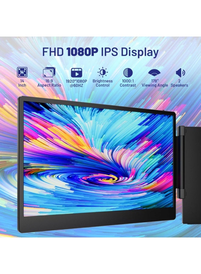 14-Inch Triple Laptop Screen Extender, Ultra-Slim FHD 1080P Portable Monitor, Plug & Play, Compatible with Windows/Mac/Android - Image 2