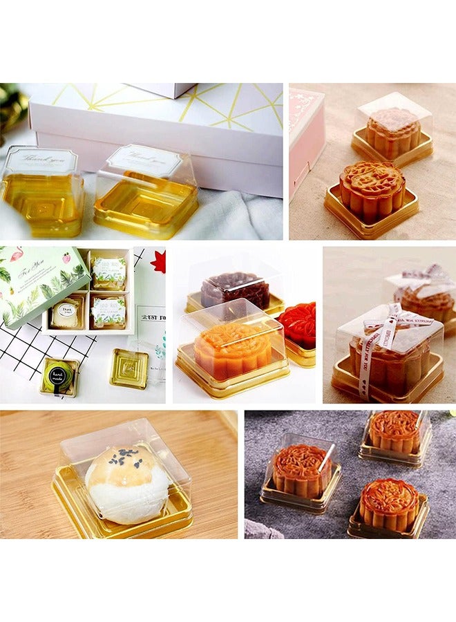 Ant صندوق كعك القمر مكون من 50 قطعة، صناديق كب كيك صغيرة، حاوية مربعة من البلاستيك الشفاف صندوق كعك القمر صندوق كعك الكوكيز لمستلزمات حفلات الزفاف وأعياد الميلاد (ذهبي) - Image 4