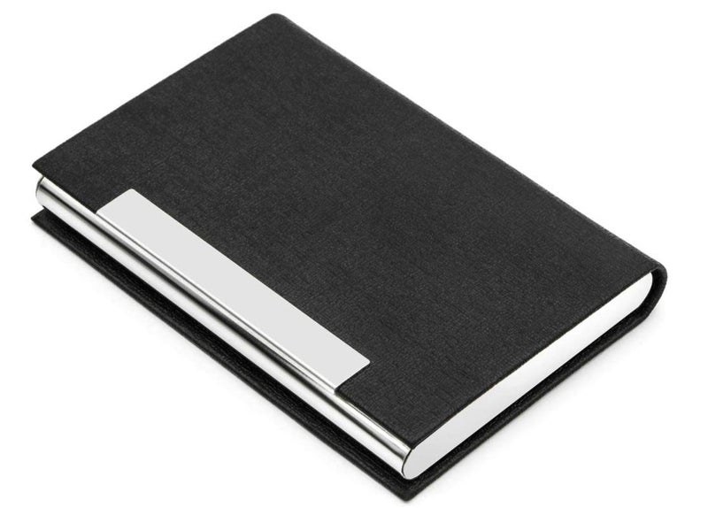 Business Card Holder, Business Card Case Luxury PU Leather & Stainless Steel Multi Card Case,Holder for Men & Women. (Black)