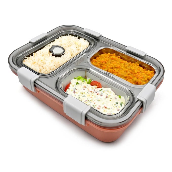 3COMPARTMENT INSULATED 750ML PINK TIFFIN BOX WITH CUTLERY BPAFREE MICROWAVESAFE LEAKPROOF AIRTIGHT LUNCH BOX
