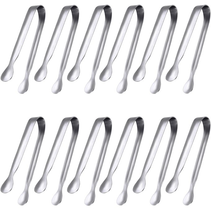 12 PACK SERVING TONGS SMALL SERVING UTENSILS FOR CATERING FOODGRADE 304 STAINLESS STEEL SERVING TONGS APPETIZER TONGS FOR TEA PARTY COFFEE BAR TACO BAR 4 MINI KITCHEN TONGS SILVER
