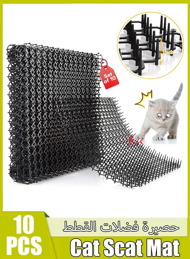 Generic Cat Scat Mat 10 Piece Set - 16 x 13 in - Cat Indoor/Outdoor Deterrent Pad - Dog u0026 Cat Spike Mat Anti-dig for Garden - Cat Anti- Scratch Mat with 1 inch Plastic Spikes  - Image 1