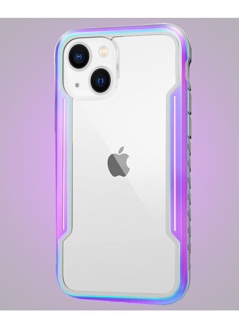 JOWAY - iPhone 13 and iPhone 14 Heavy Duty Defender Case Rugged Anti-Drop Clear Back Cover with Shockproof Hybrid Metal and TPU Bumper Frame Aurora - Image 1