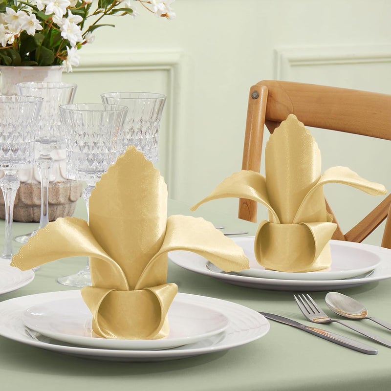 VACVELT 100 Pack Gold Satin Scalloped Square Napkins, 17x17 Inch, Wedding & Party Napkins, Luxury Satin Fabric, Machine Washable - Image 2