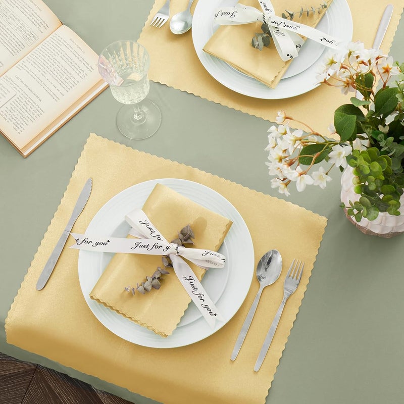 VACVELT 100 Pack Gold Satin Scalloped Square Napkins, 17x17 Inch, Wedding & Party Napkins, Luxury Satin Fabric, Machine Washable - Image 3