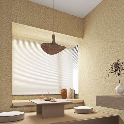 Haimin Fabric Wallpaper Textured Contact Paper (24in X 393in) Grasscloth Wallpaper Peel and Stick Faux Linen Wall Paper Self-Adhesive Vinyl Looks Like Woven Straw (Yellow Beige) - Image 5