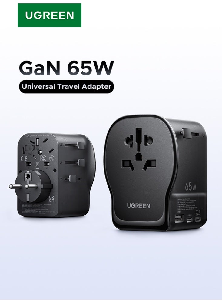 يو جرين 65W 2C1A Travel Adapter International Power Adapter Universal Fast Travel Charger Suitable For Dubai, Qatar, Egypt, Turkey, UK, France, US, China, Equipped With Type B， Type G, Type E/F Safe Charging - Image 1