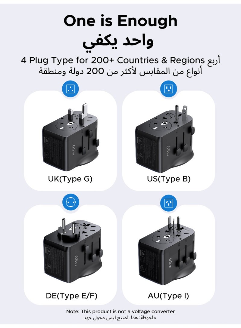 يو جرين 65W 2C1A Travel Adapter International Power Adapter Universal Fast Travel Charger Suitable For Dubai, Qatar, Egypt, Turkey, UK, France, US, China, Equipped With Type B， Type G, Type E/F Safe Charging - Image 2