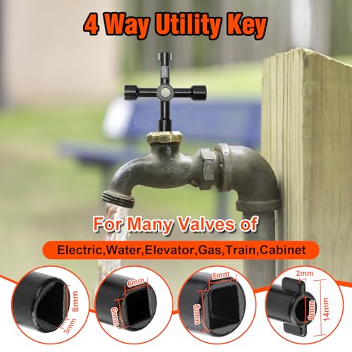 Eapele Water Meter Key 16 inch Enforced Steel T-Handle With 4-way Multi-Functional Universal Cross Key - Image 4